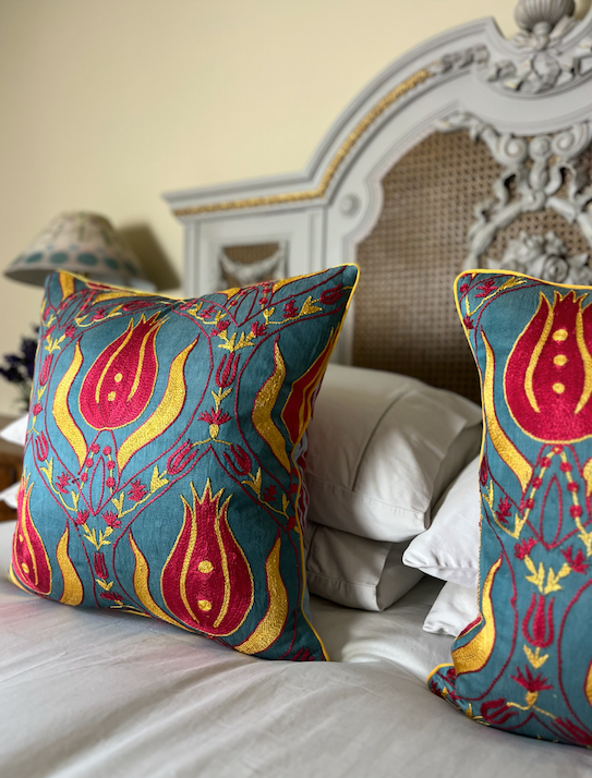 Fabulous Colourful Silk Suzani Cushion with Piped Edge