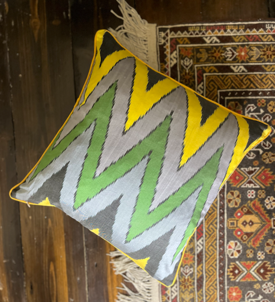 Fabulous Blue, Red & Yellow Flower Silk Suzani Cushion with Piped Edge