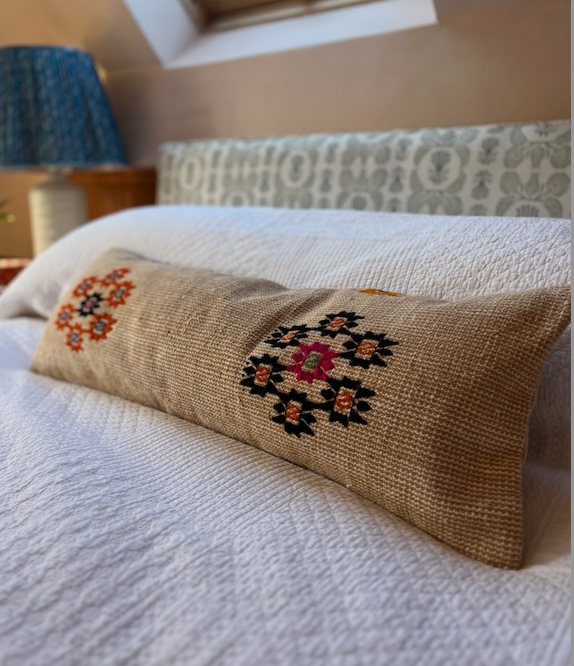 Daisy Design Orange & Black Bolster Kilim Cushion