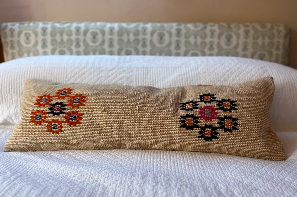 Daisy Design Orange & Black Bolster Kilim Cushion