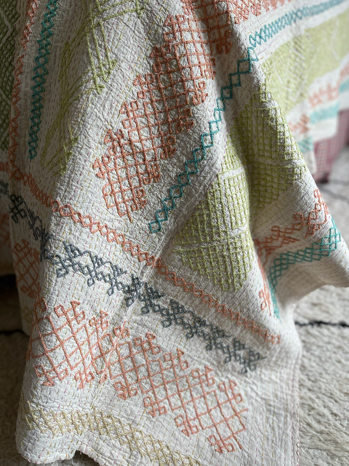 Soft Coloured Kantha Quilt - SMALL - MJS28