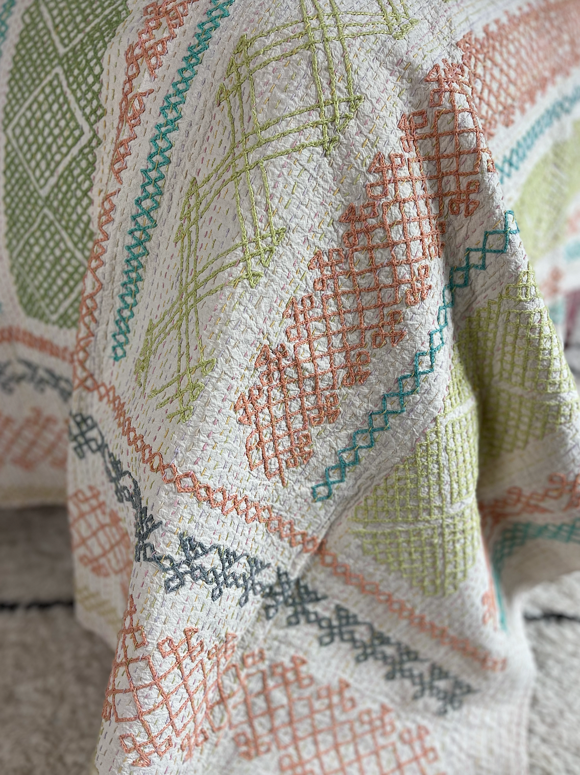 Soft Coloured Kantha Quilt - SMALL - MJS28