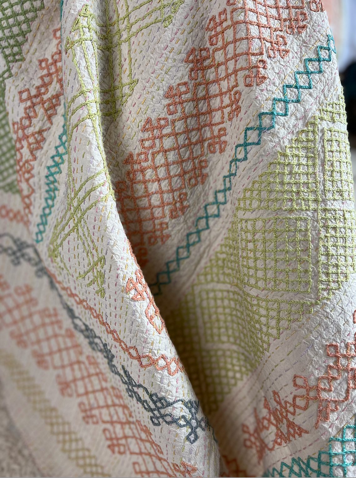 Soft Coloured Kantha Quilt - SMALL - MJS28