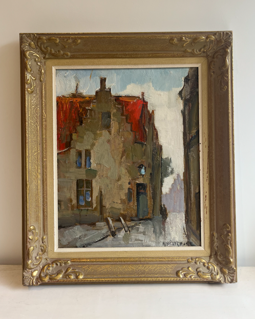 Beautiful Warm City Motif Framed Oil Painting by KNUT NORMAN