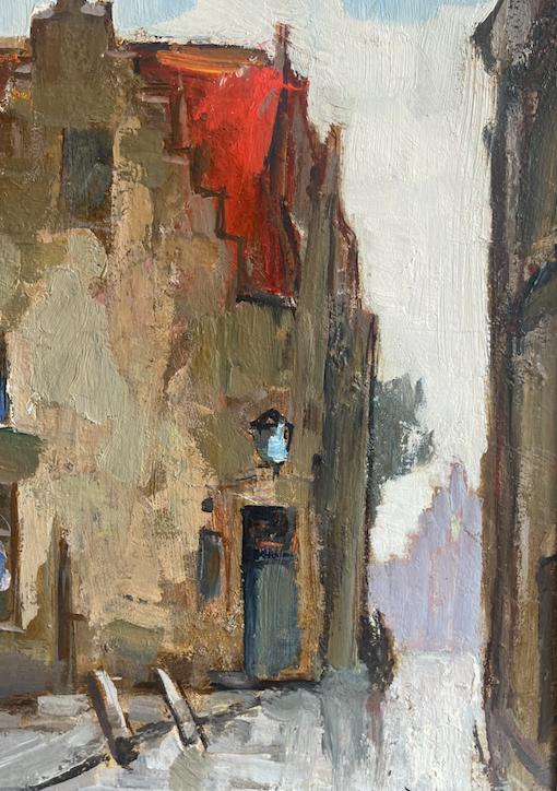Beautiful Warm City Motif Framed Oil Painting by KNUT NORMAN