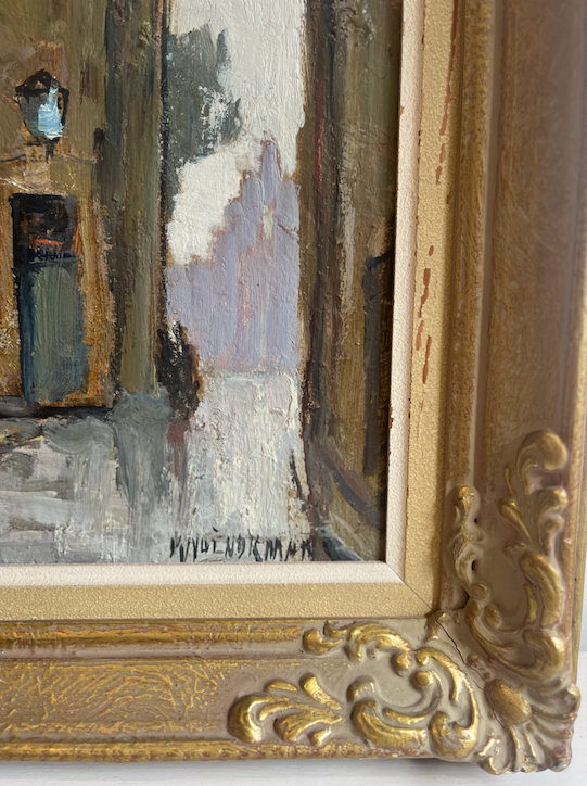 Beautiful Warm City Motif Framed Oil Painting by KNUT NORMAN