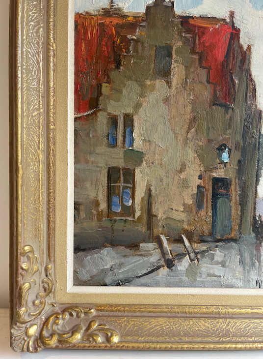 Beautiful Warm City Motif Framed Oil Painting by KNUT NORMAN