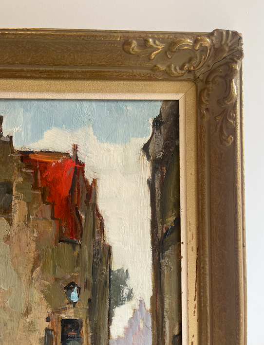 Beautiful Warm City Motif Framed Oil Painting by KNUT NORMAN