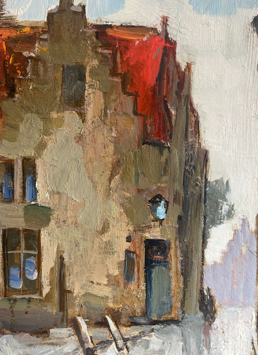 Beautiful Warm City Motif Framed Oil Painting by KNUT NORMAN
