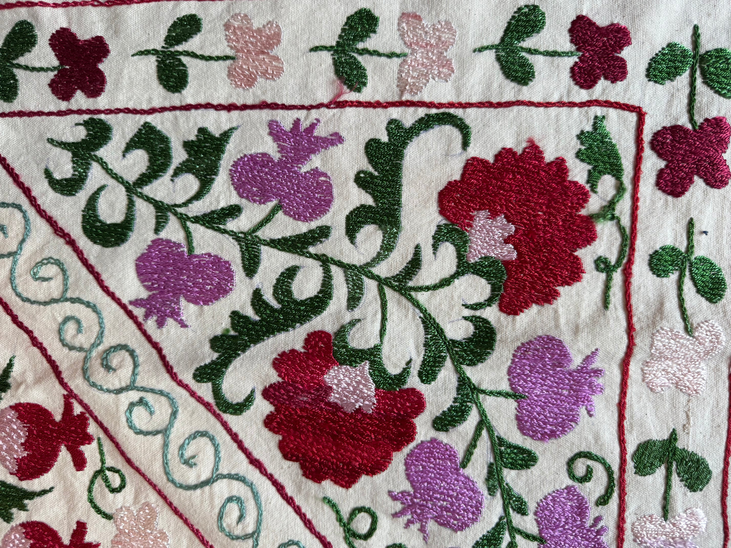 Pretty Pink, Red & Green Small Suzani Fabric