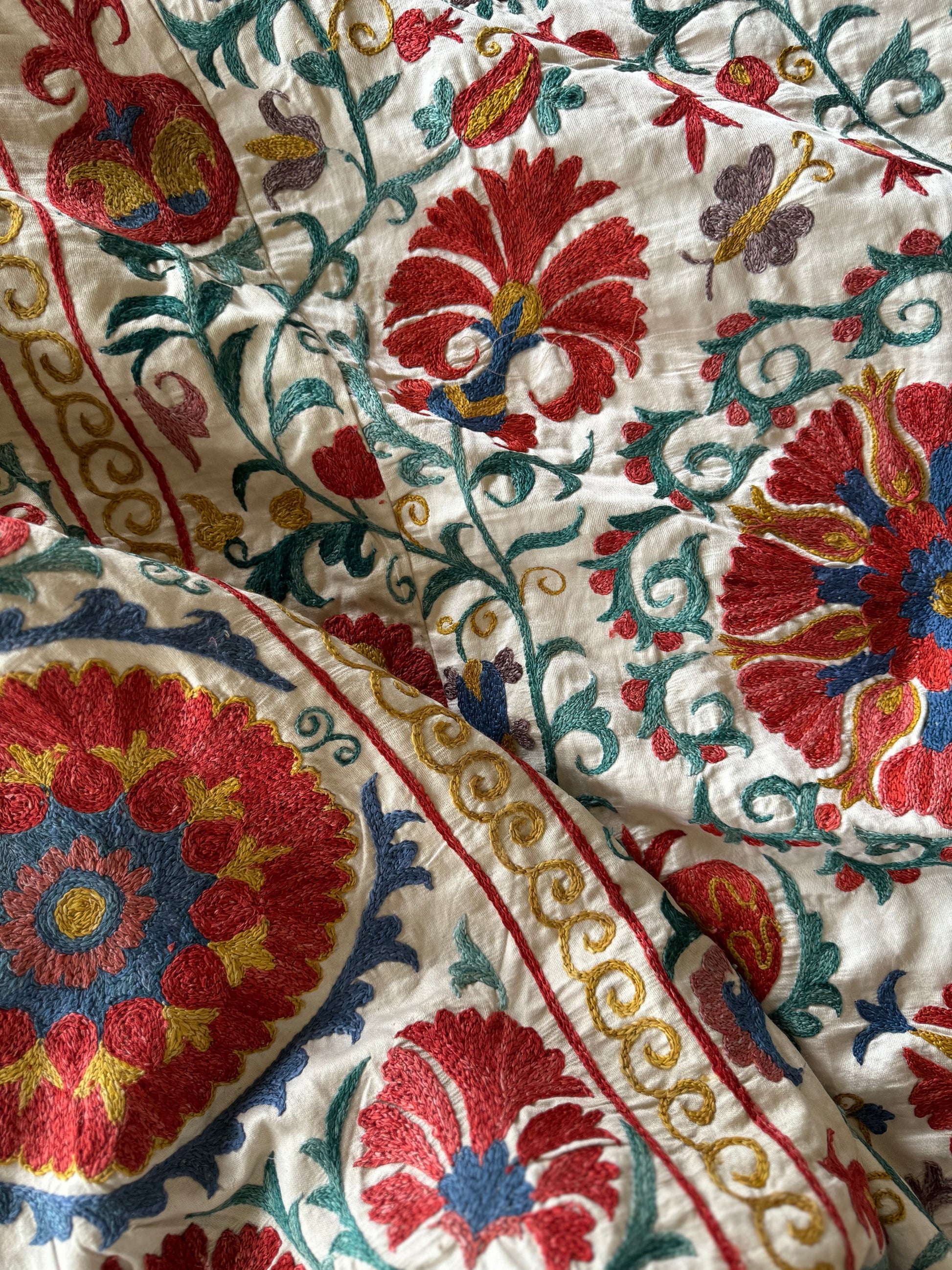 RESERVED Extra Large, Scarlet Red & Vibrant Blue Suzani Fabric