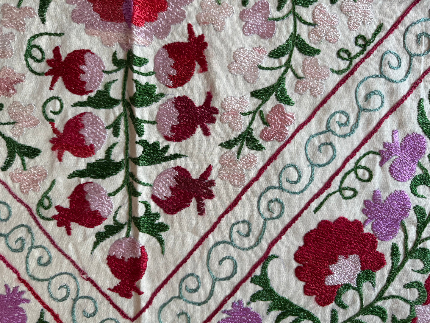 Pretty Pink, Red & Green Small Suzani Fabric