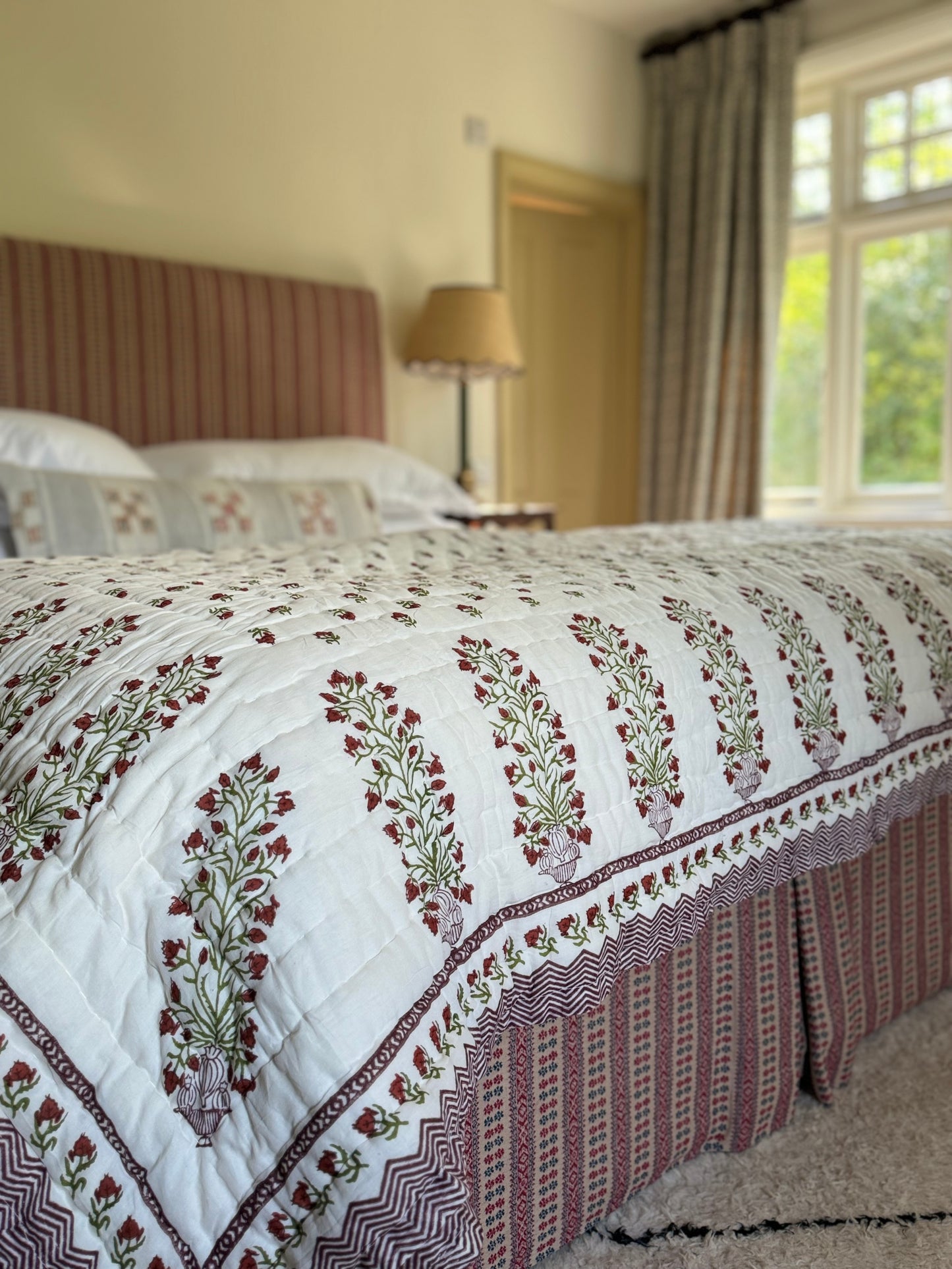 Beautiful Red Floral Blockprinted Cotton Quilt