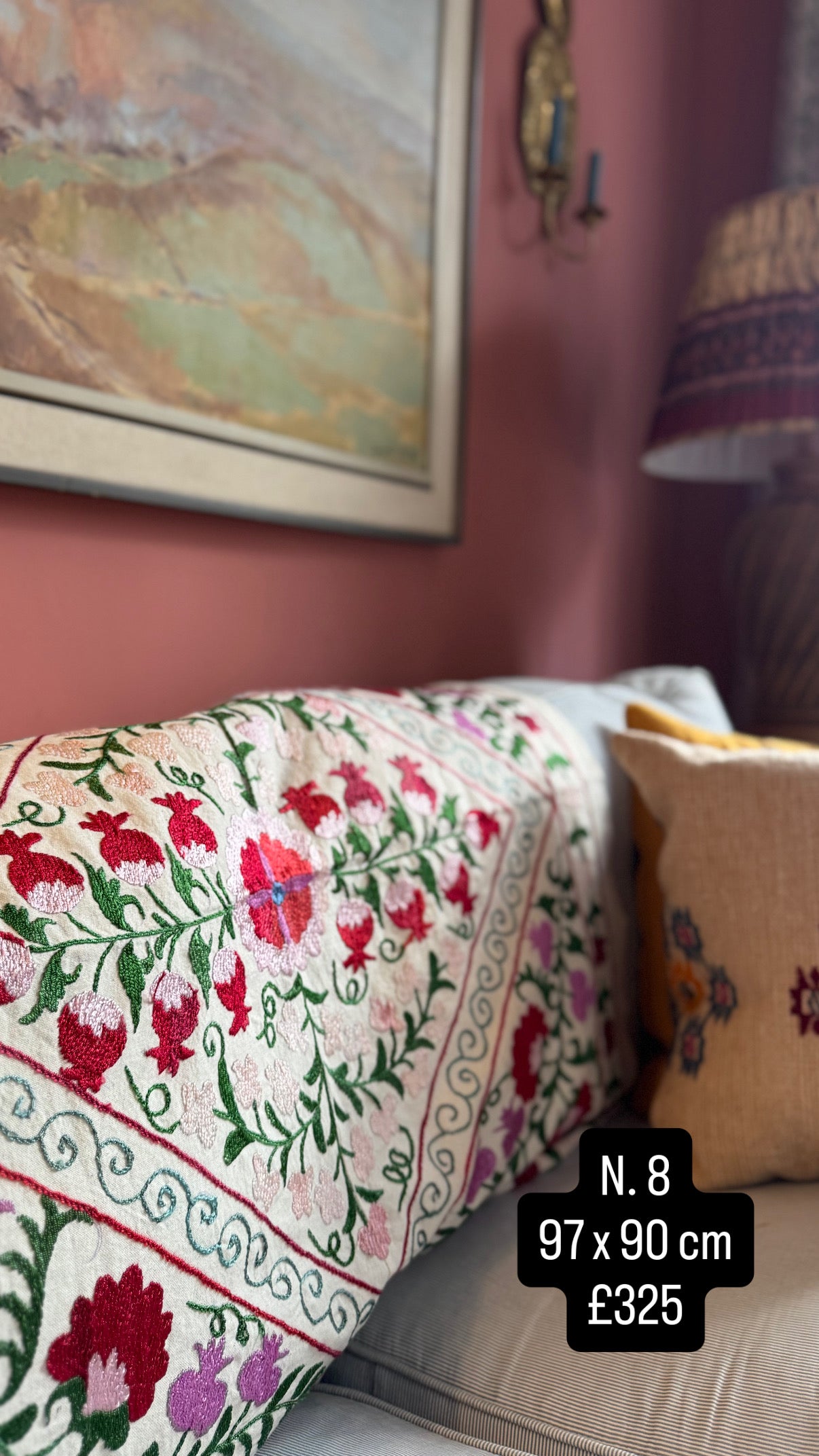 Pretty Pink, Red & Green Small Suzani Fabric