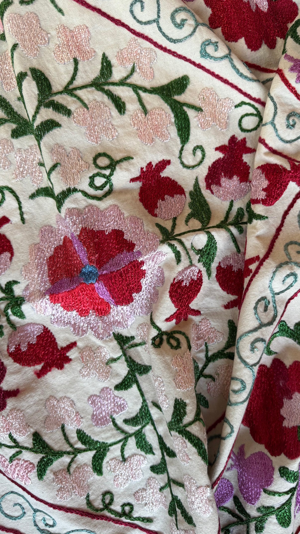 Pretty Pink, Red & Green Small Suzani Fabric