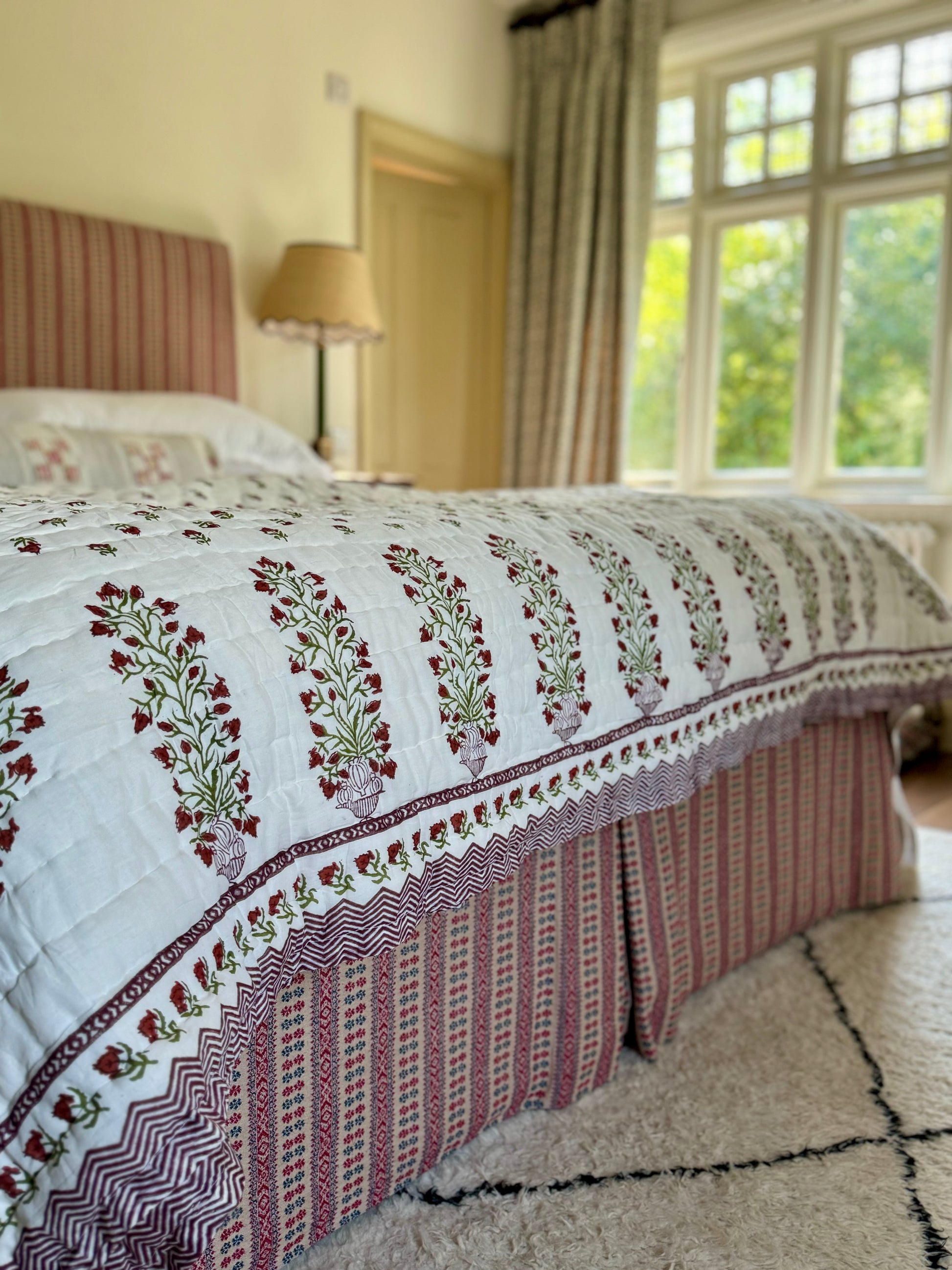 Beautiful Red Floral Blockprinted Cotton Quilt