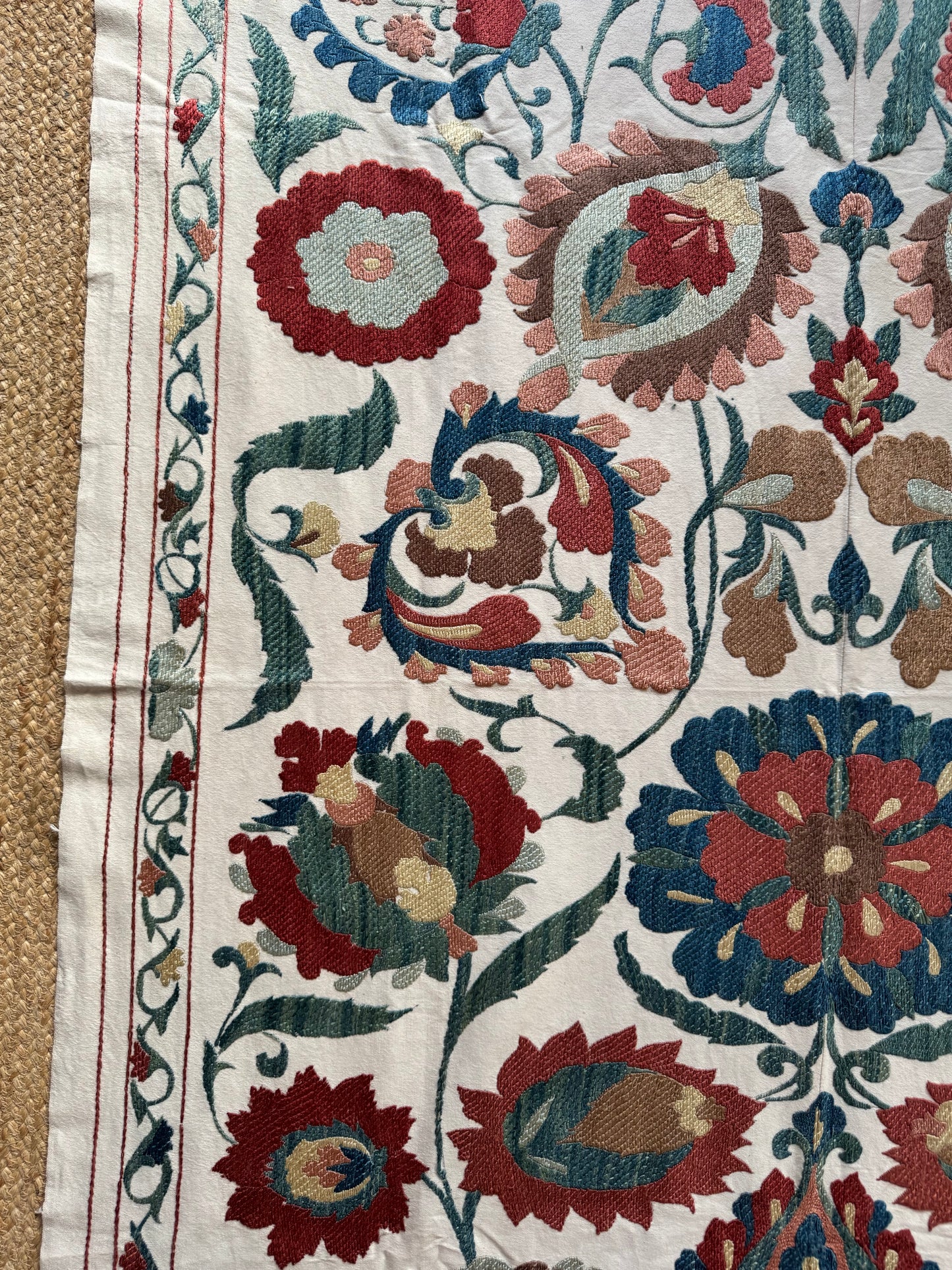 Stunning Softer Toned Uzebistan Medium Suzani Fabric