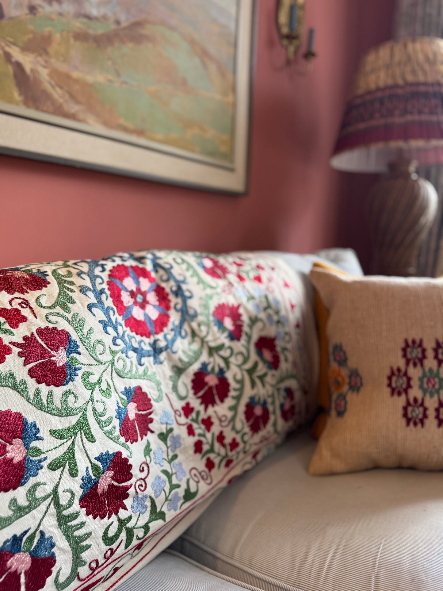 Blue, Red & Green Small Suzani Fabric