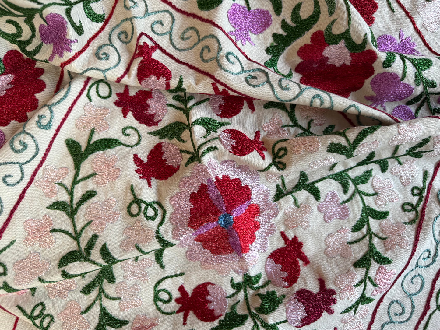 Pretty Pink, Red & Green Small Suzani Fabric