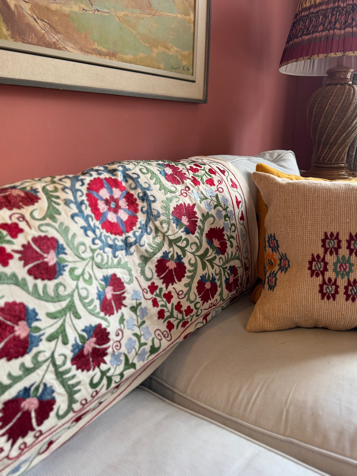 Blue, Red & Green Small Suzani Fabric