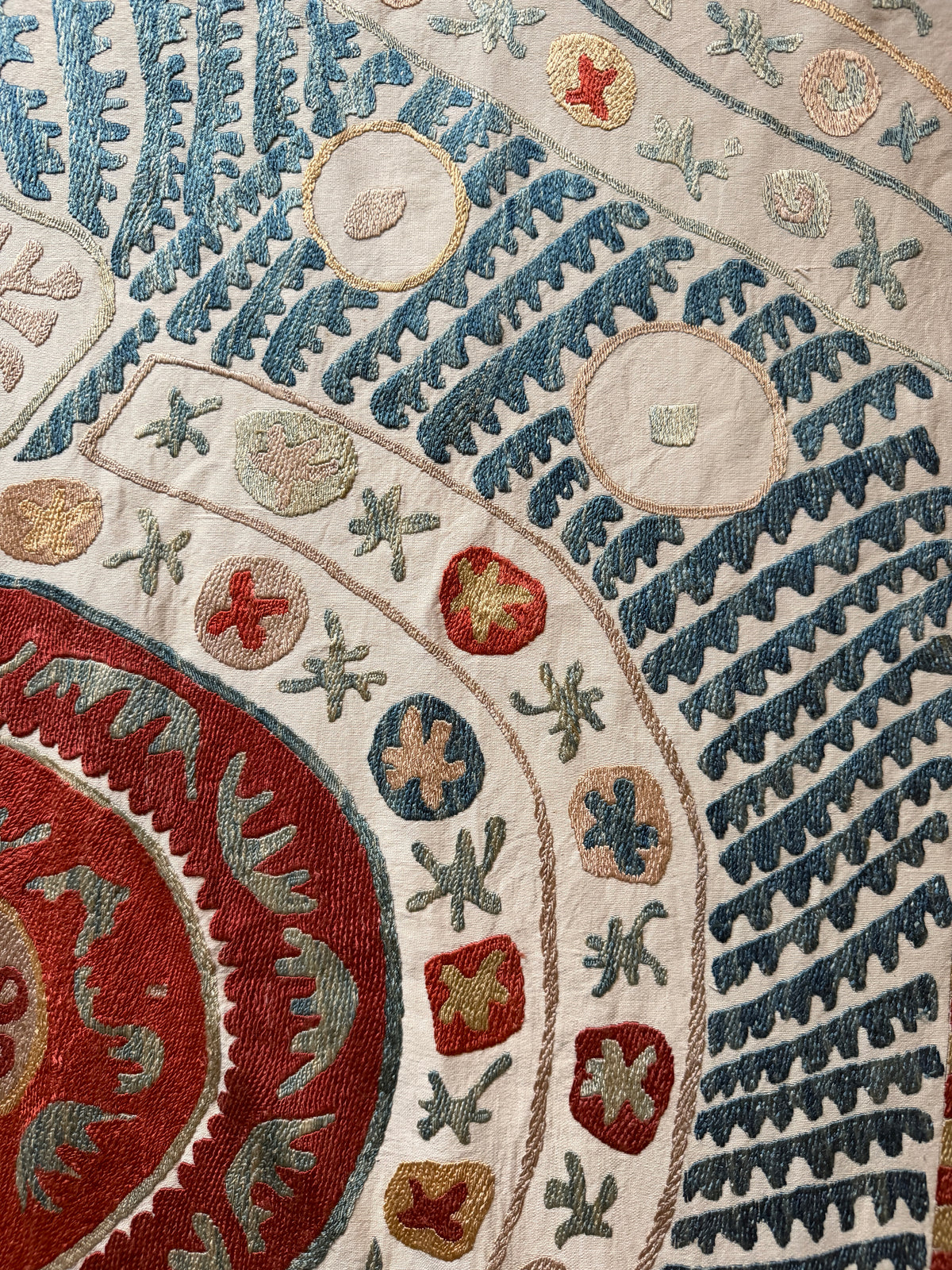 Red Medallion & Radiating Blue Leaf Suzani, Medium