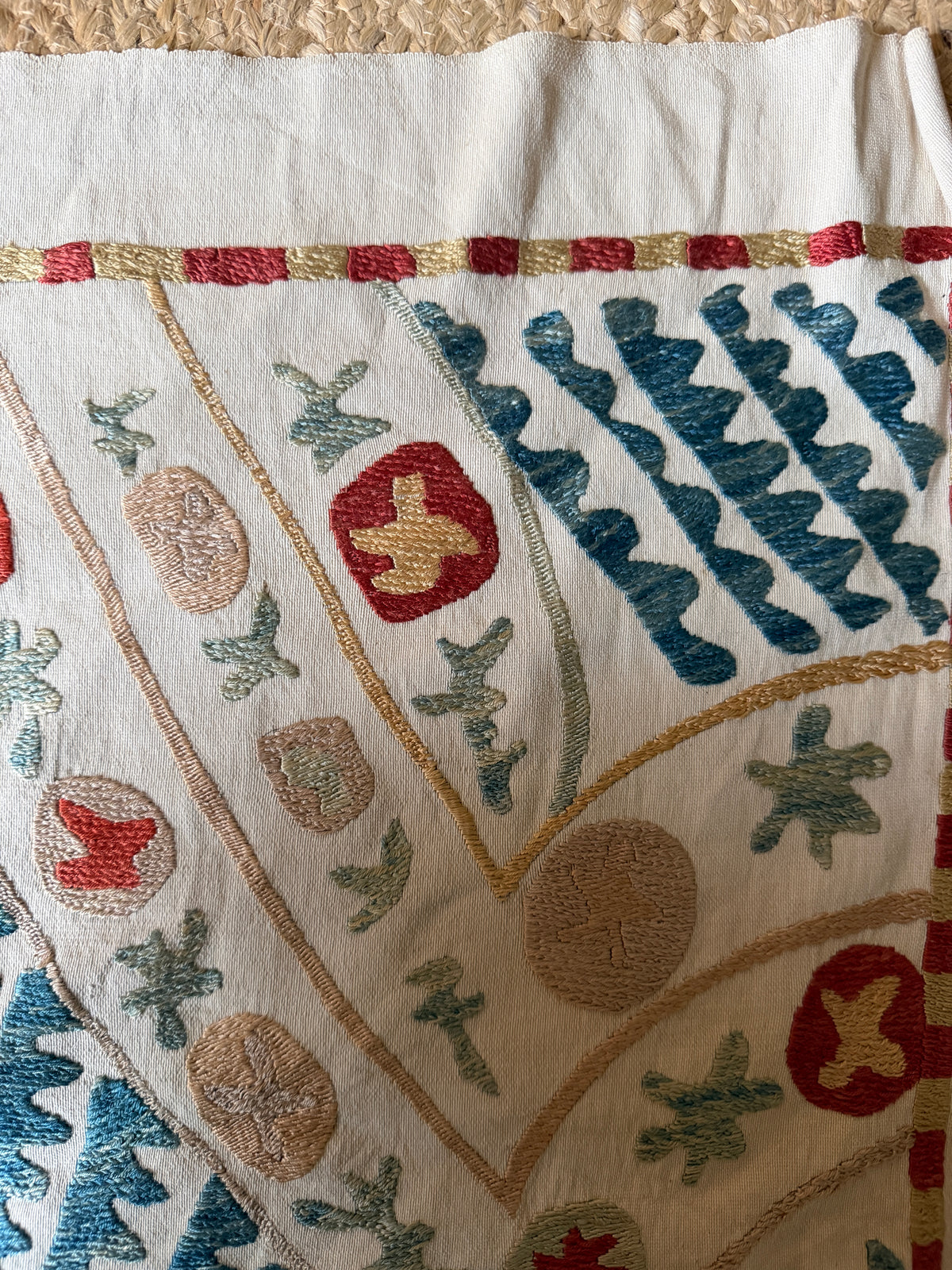 Red Medallion & Radiating Blue Leaf Suzani, Medium