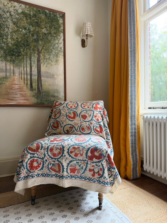 Red Floral & Blue Paisley Vine Suzani, Medium
