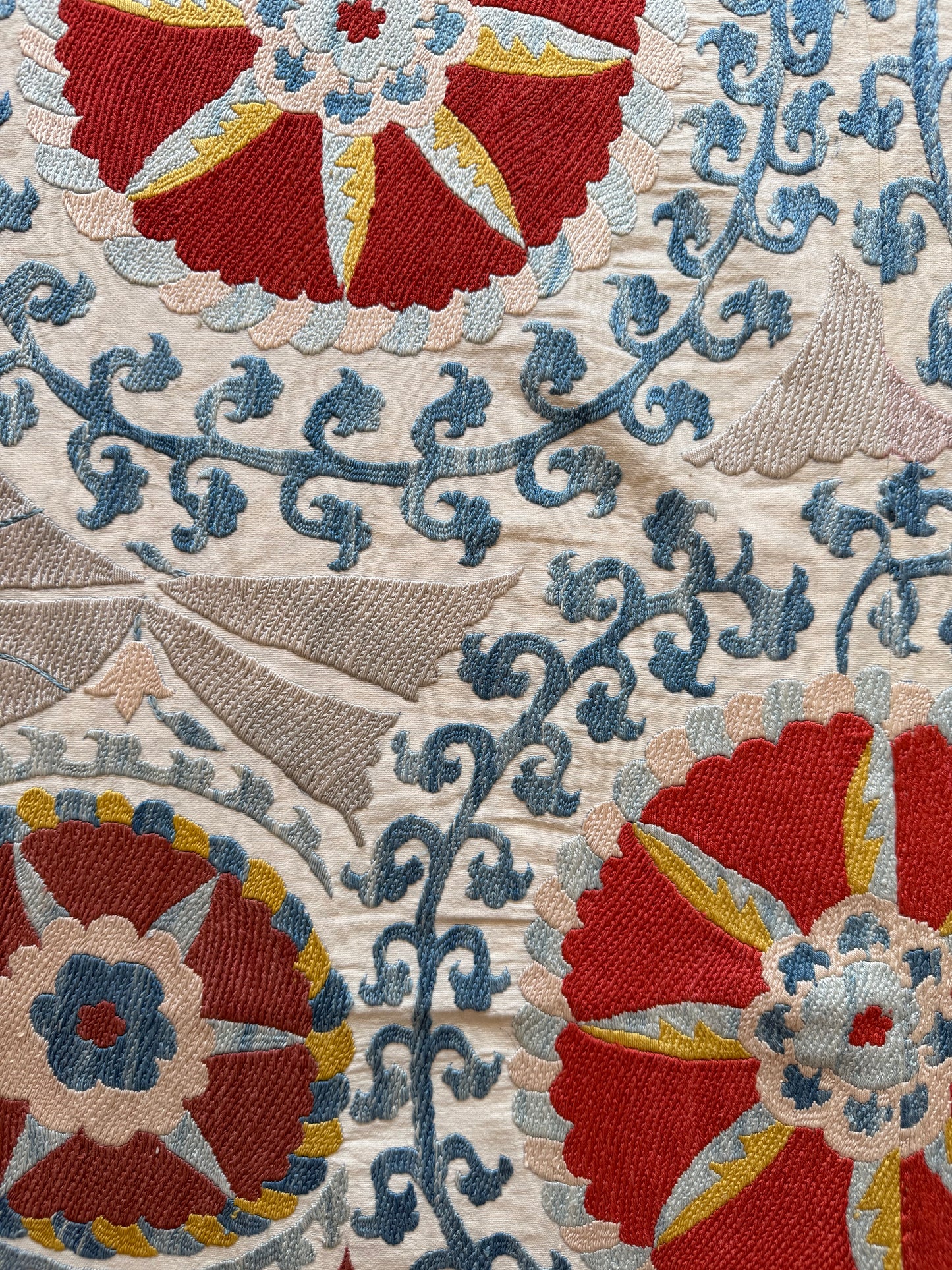 Red Medallion & Blue Scrolling Suzani, Medium