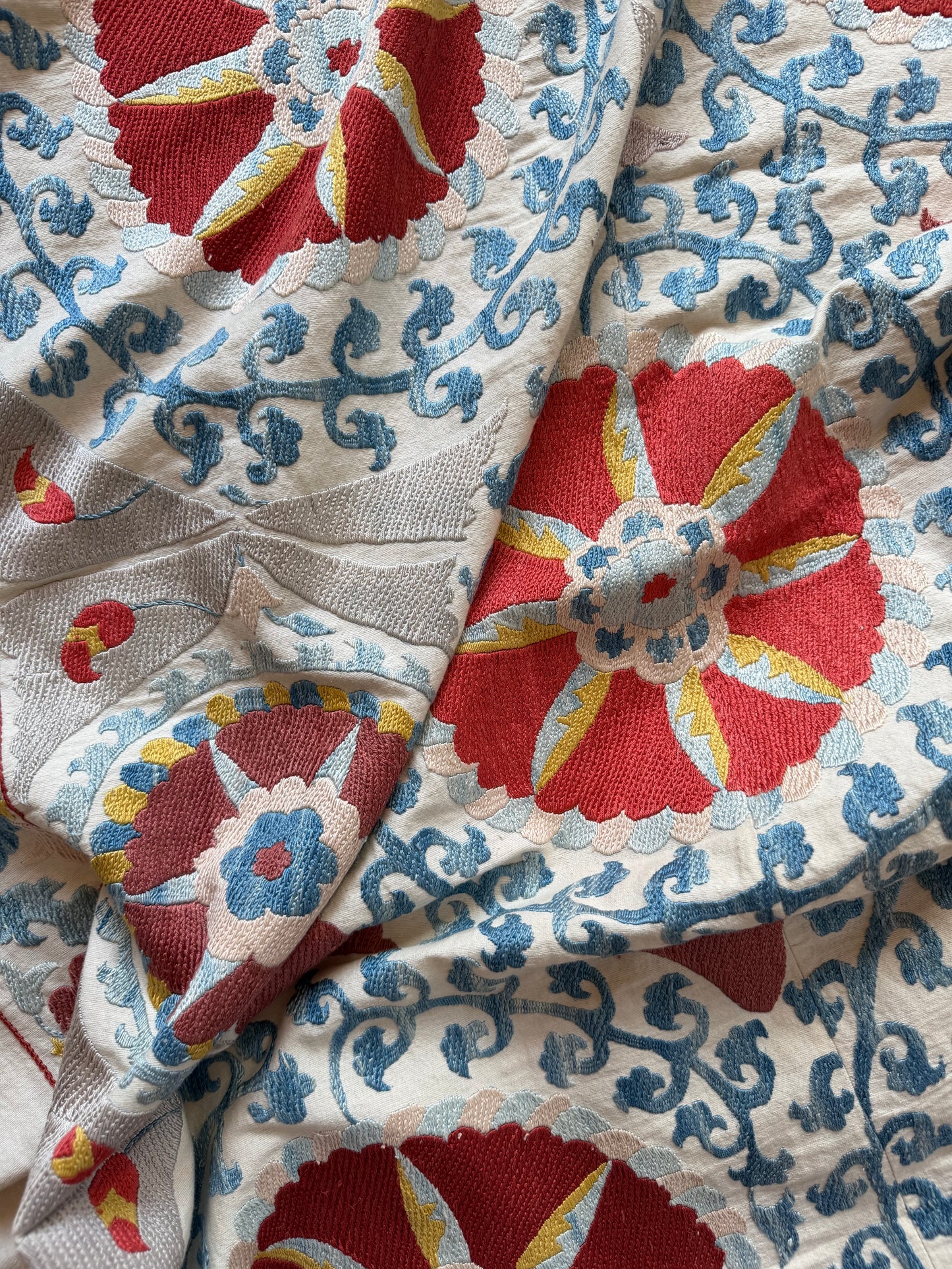 Red Medallion & Blue Scrolling Suzani, Medium