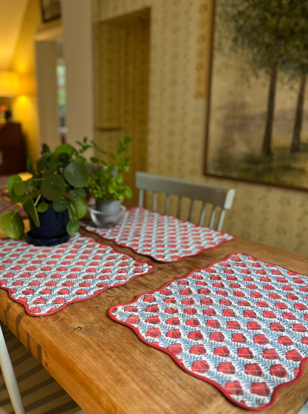 Red & Blue Blockprinted, Quilted Placemat