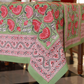 Pink on Green Blockprinted Cotton Tablecloth - Various Sizes