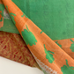 Double Sided Vintage Kantha Quilt, Green & Orange Toned Juliet
