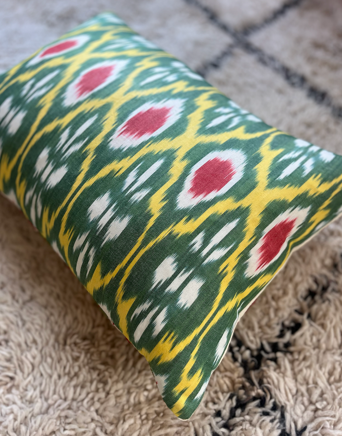 Green with Red Floral Silk Suzani Cushion