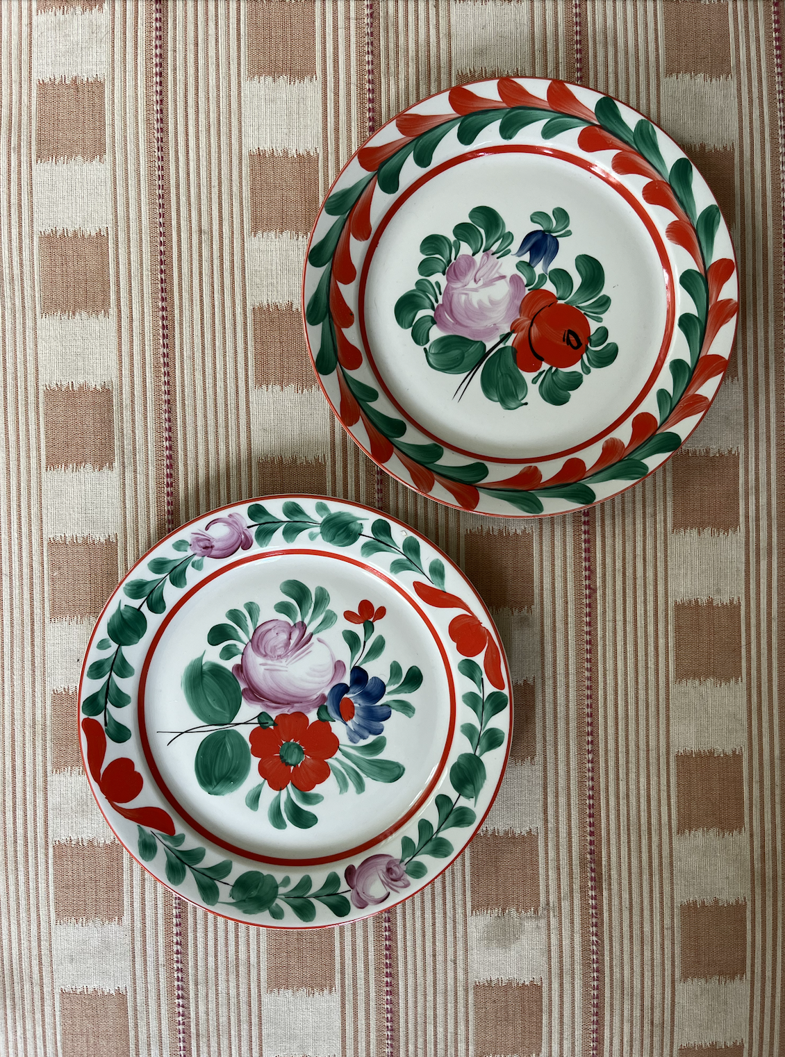 Green & Red, Rare & Antique Pair of Decorative Hungarian Wall Plates