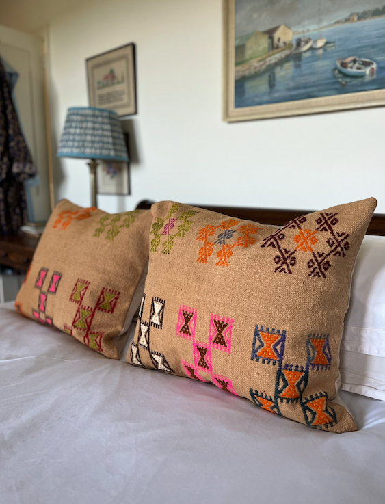 Golden Brown with Vibrant Colourful Design Chunky Large Kilim Cushion