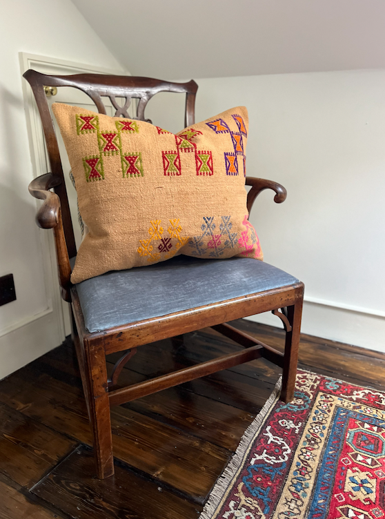 Golden Brown with Vibrant Colourful Design Chunky Large Kilim Cushion