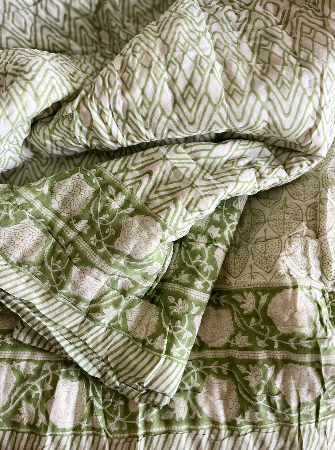 Block-Printed Cotton Quilt - Green Fern