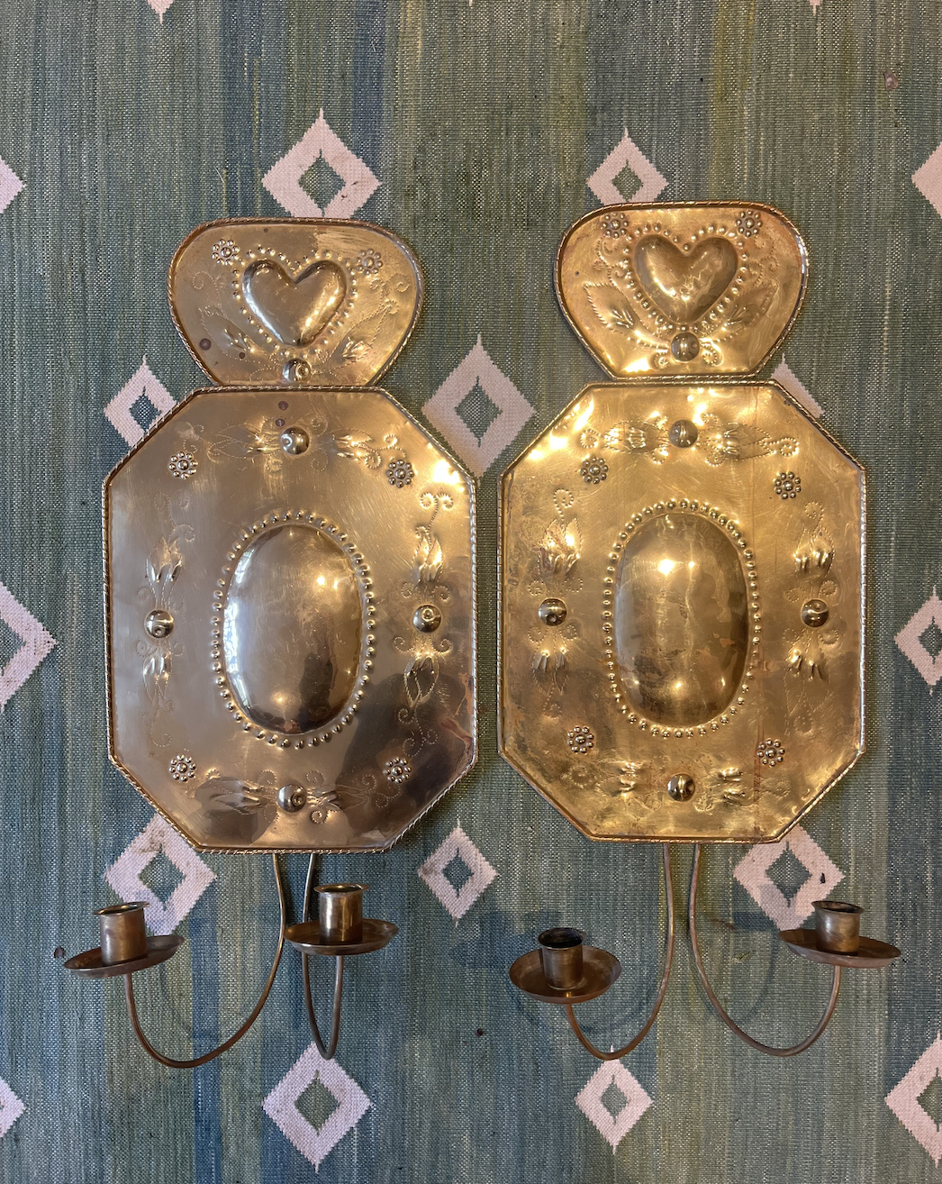 A Large Pair Of Swedish Brass Sconces, Early 20th Century