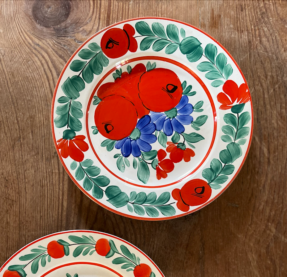 Red & Green with Blue, Rare & Antique Pair of Decorative Hungarian Wall Plates