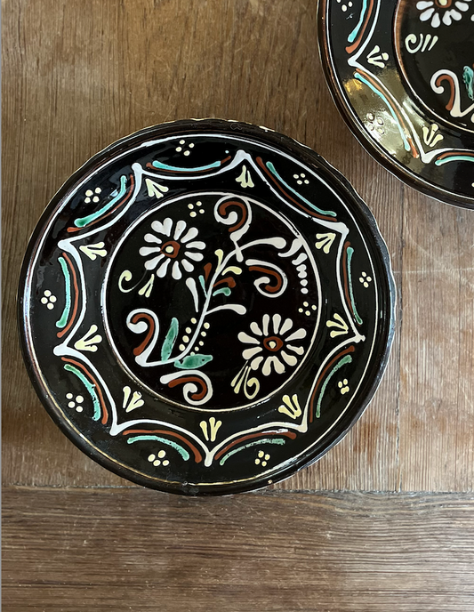 Striking Black Glazed Rare & Antique Pair of Decorative Hungarian Wall Plates