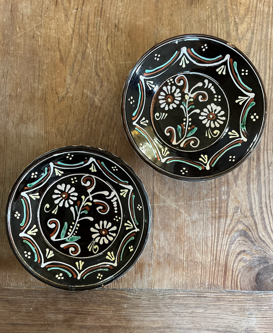 Striking Black Glazed Rare & Antique Pair of Decorative Hungarian Wall Plates