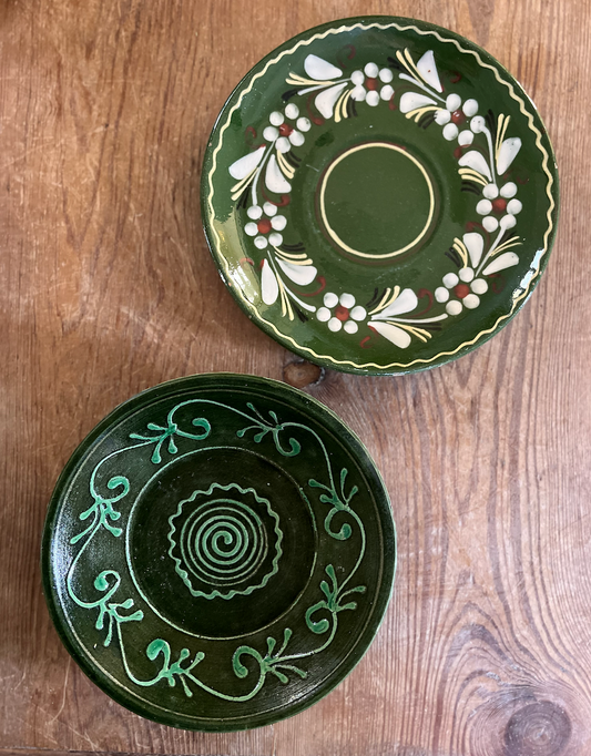 Gorgeous Green Glazed Rare & Antique Pair of Decorative Hungarian Wall Plates