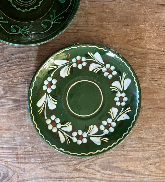 Gorgeous Green Glazed Rare & Antique Pair of Decorative Hungarian Wall Plates