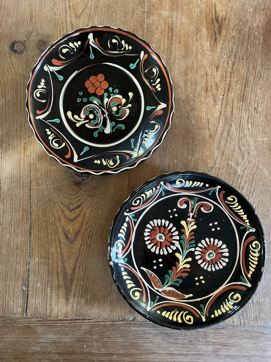 Black Glazed Rare & Antique Pair of Decorative Hungarian Wall Plates