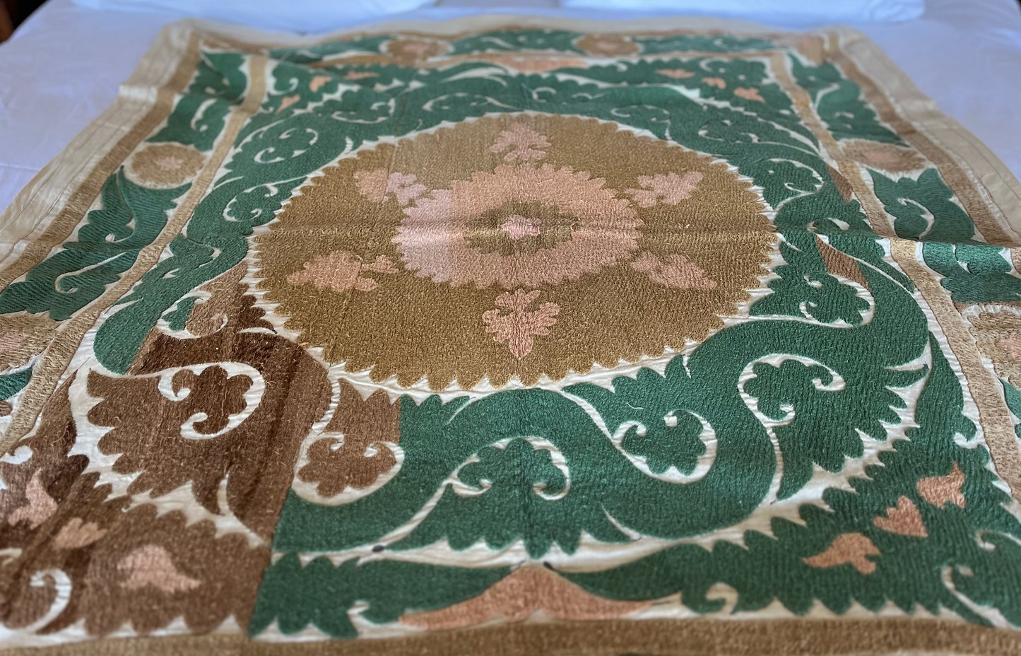 Emerald Green/ Blue Cotton Suzani Fabric