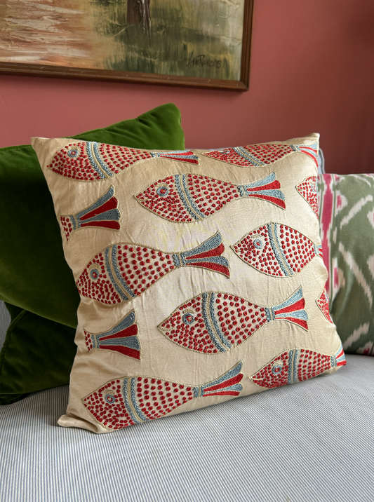 Embroidered Fish Silk Suzani Cushion