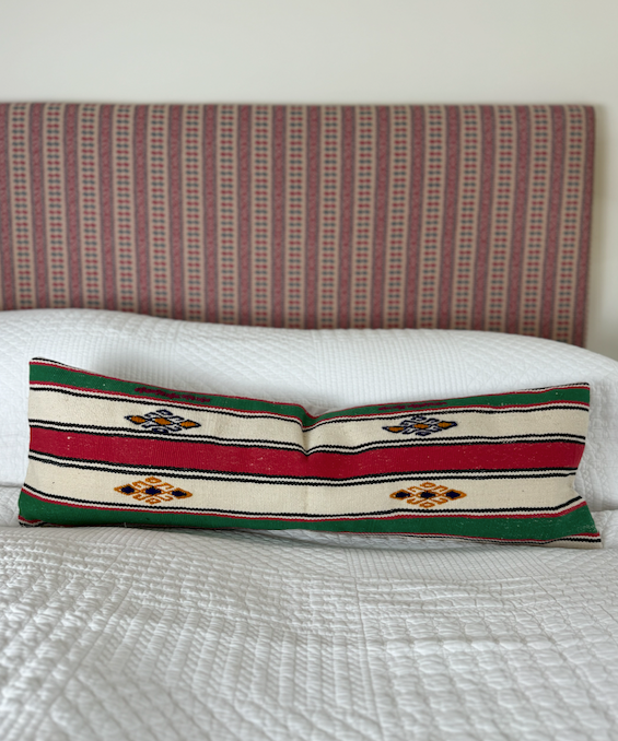 Large Fuscia Green Stripe Bolster Kilim Cushion