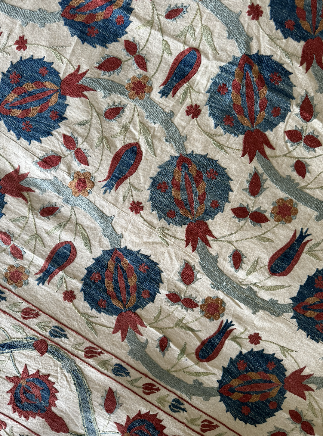 Large Blue & Red Suzani Fabric