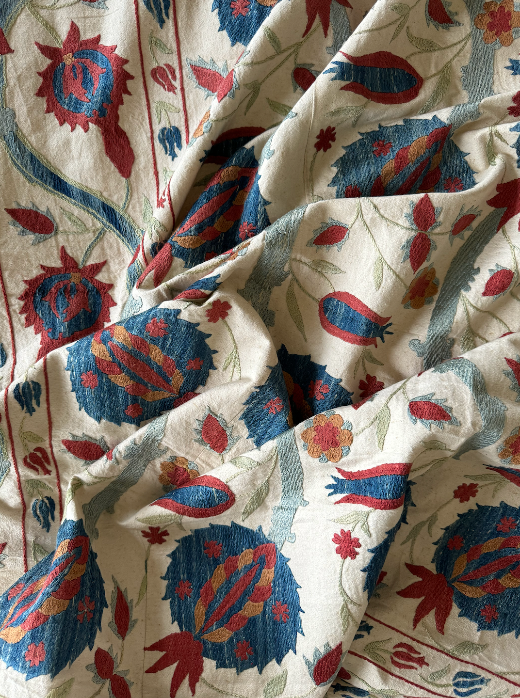 Large Blue & Red Suzani Fabric