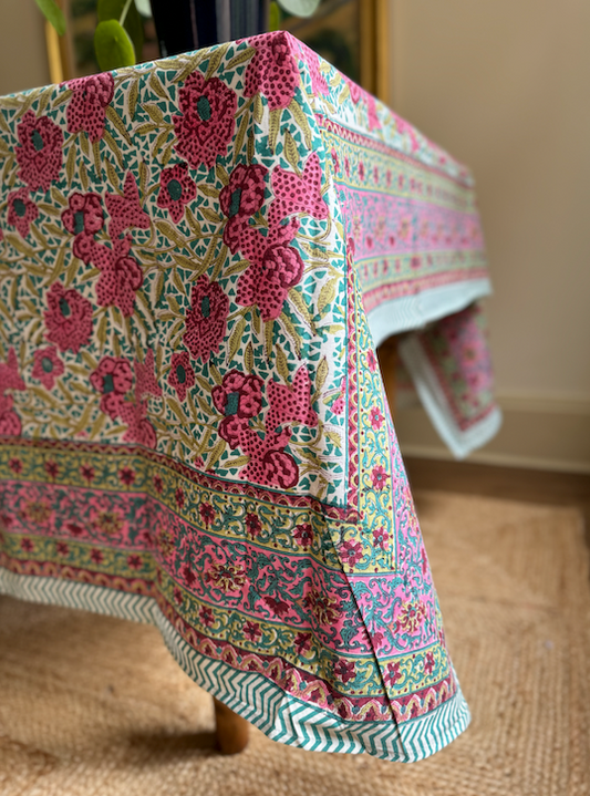 Striking & Vibrant Multicoloured Blockprinted Cotton Tablecloth - Various Sizes